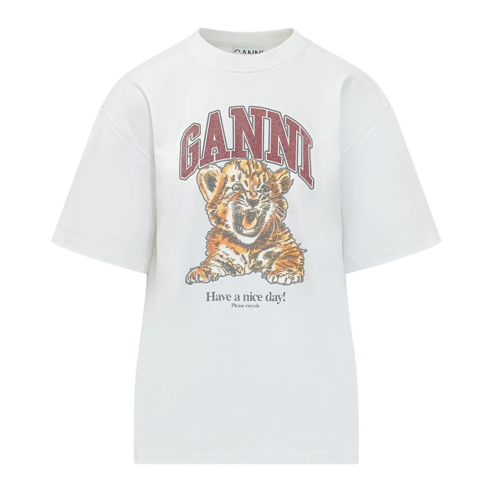 Ganni Women's White Beaded Tiger T-Shirt - T-Shirts - L - Tops