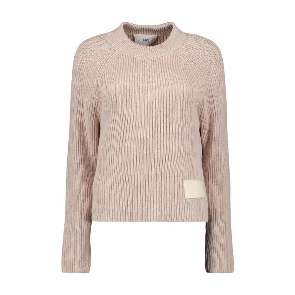 Ami Paris Geribbelde Ronde Hals Lange Mouw Pullover Pink Dames