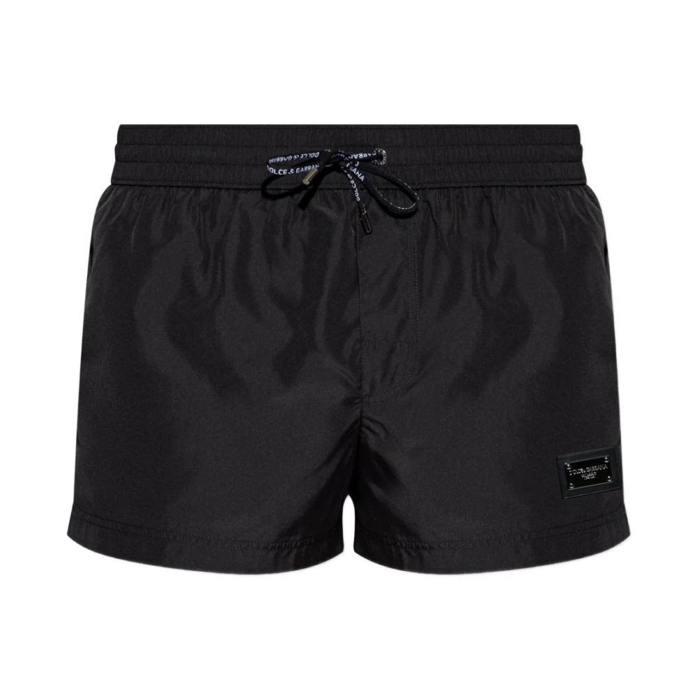 Dolce & Gabbana Short Swim Trunks With Branded Tag - Male - Beachwear - Black - S - Swimwear - Image 1