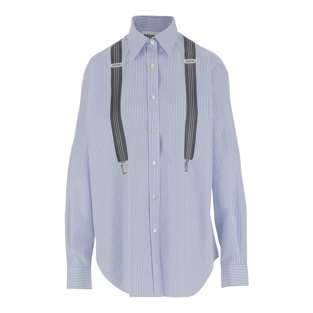 Moschino Gestreept katoenen shirt met print Blue Dames