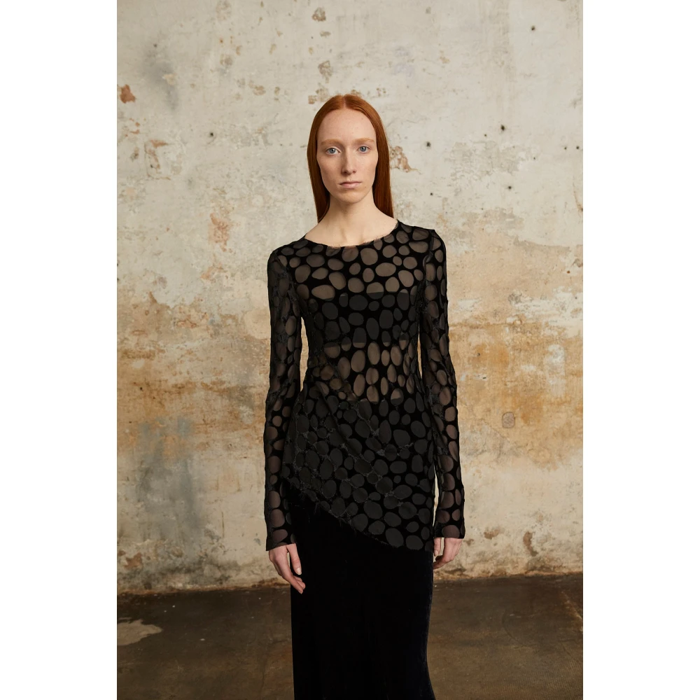 Cortana Pebbles top in fluweel devore Black Dames