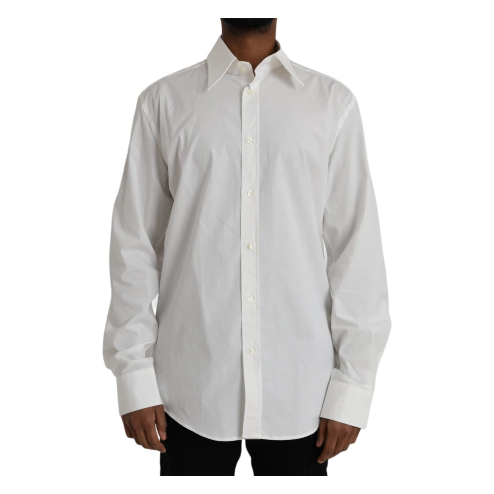 Dolce & Gabbana Wit Katoenen Slim Fit Gouden Shirt White Heren