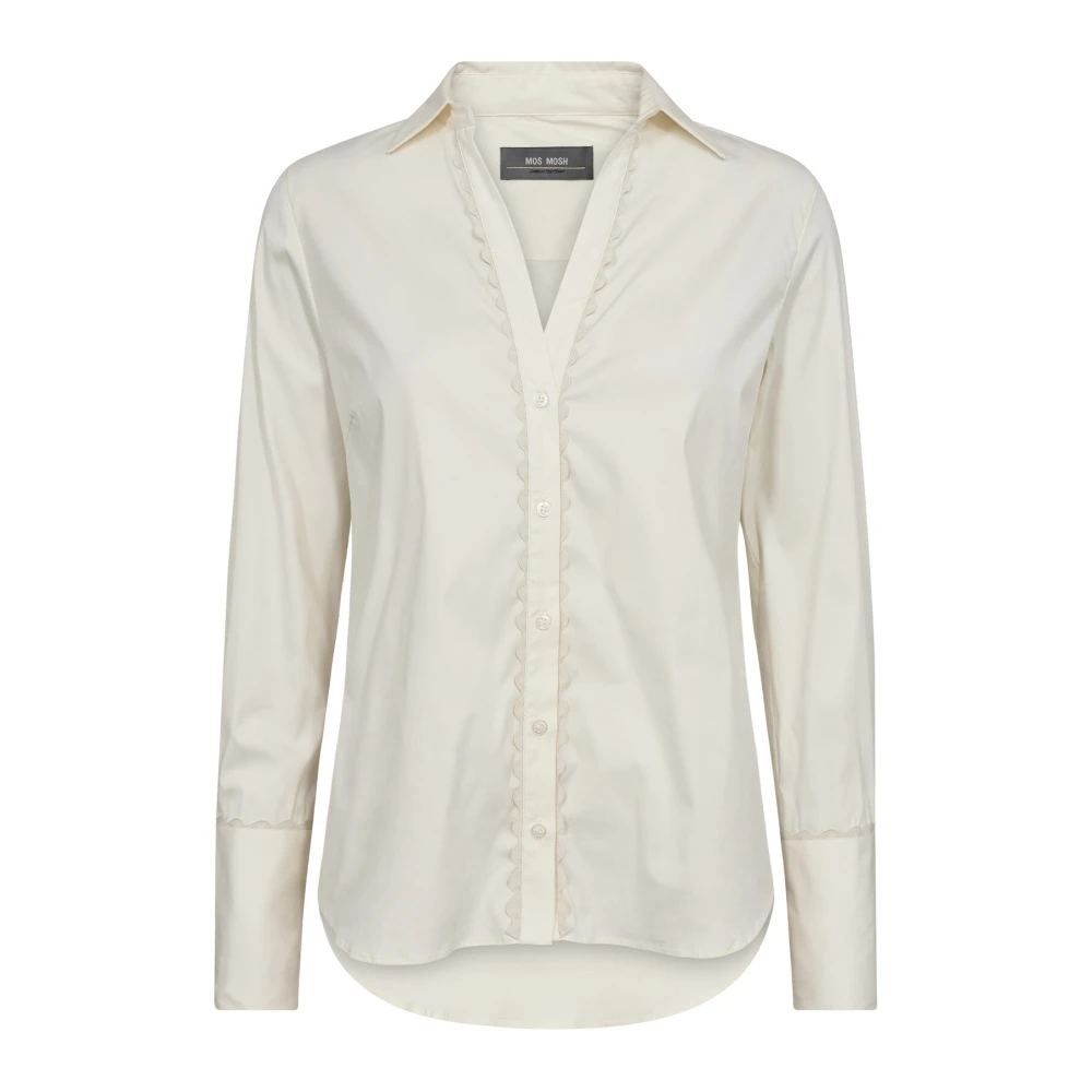 MOS MOSH Feminine Wave Shirt met Geborduurde Rand Beige Dames