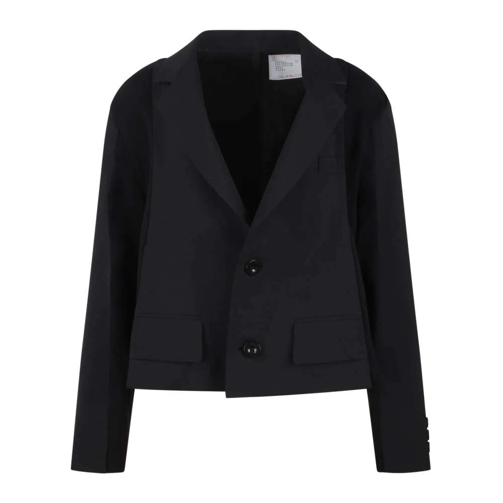 Sacai Asymmetrische Wol Katoen Jas Black Dames