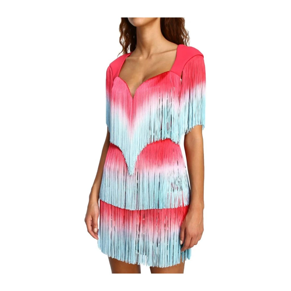 Elisabetta Franchi Roze elastische jurk met franjes Multicolor Dames