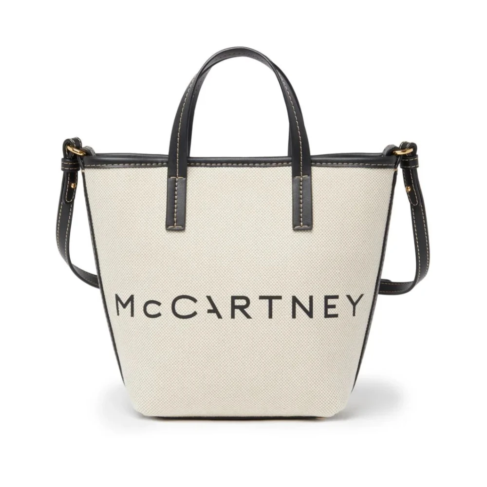 Stella Mccartney Logo Print Canvas Mini Tote Bag Beige Dames