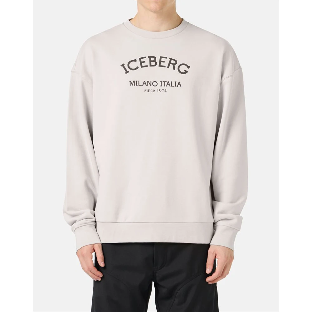 Iceberg Sweatshirt met ronde hals en logo Gray Heren