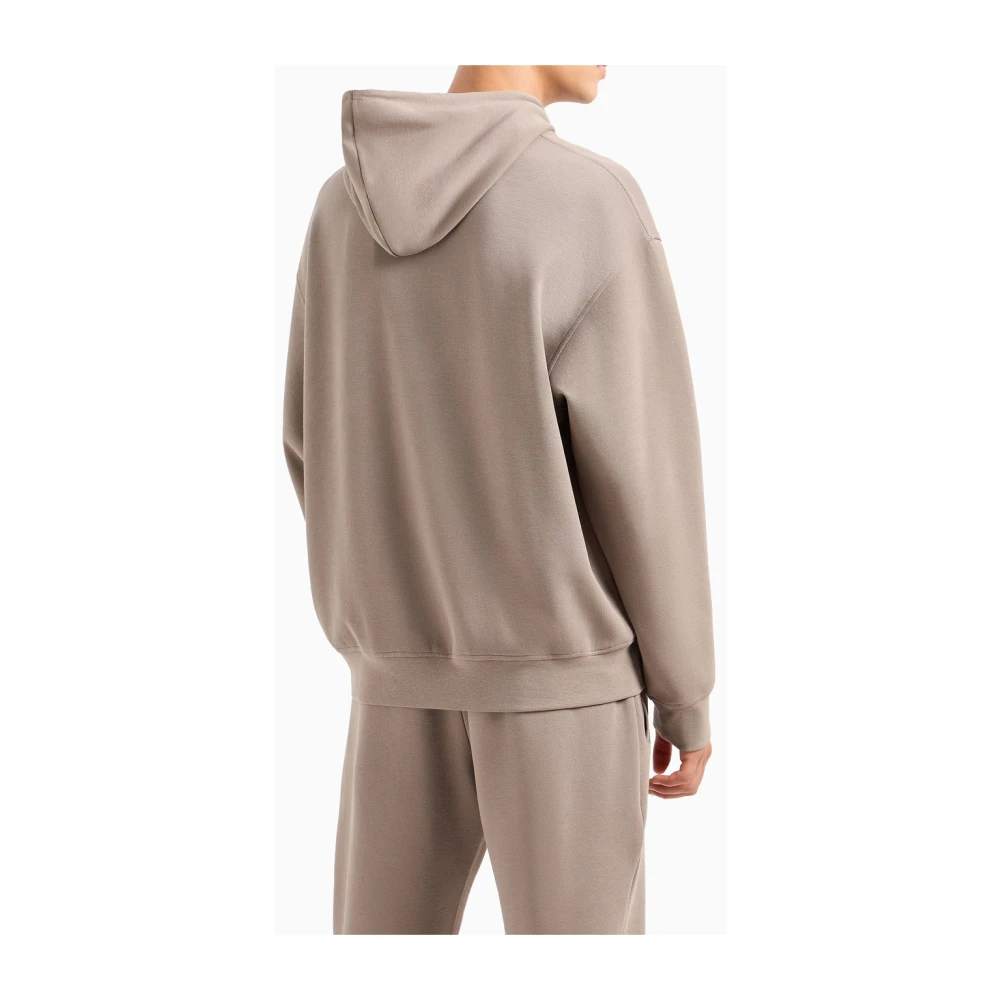 Emporio Armani Grijze Logo Patch Hoodie Sweater Brown Heren