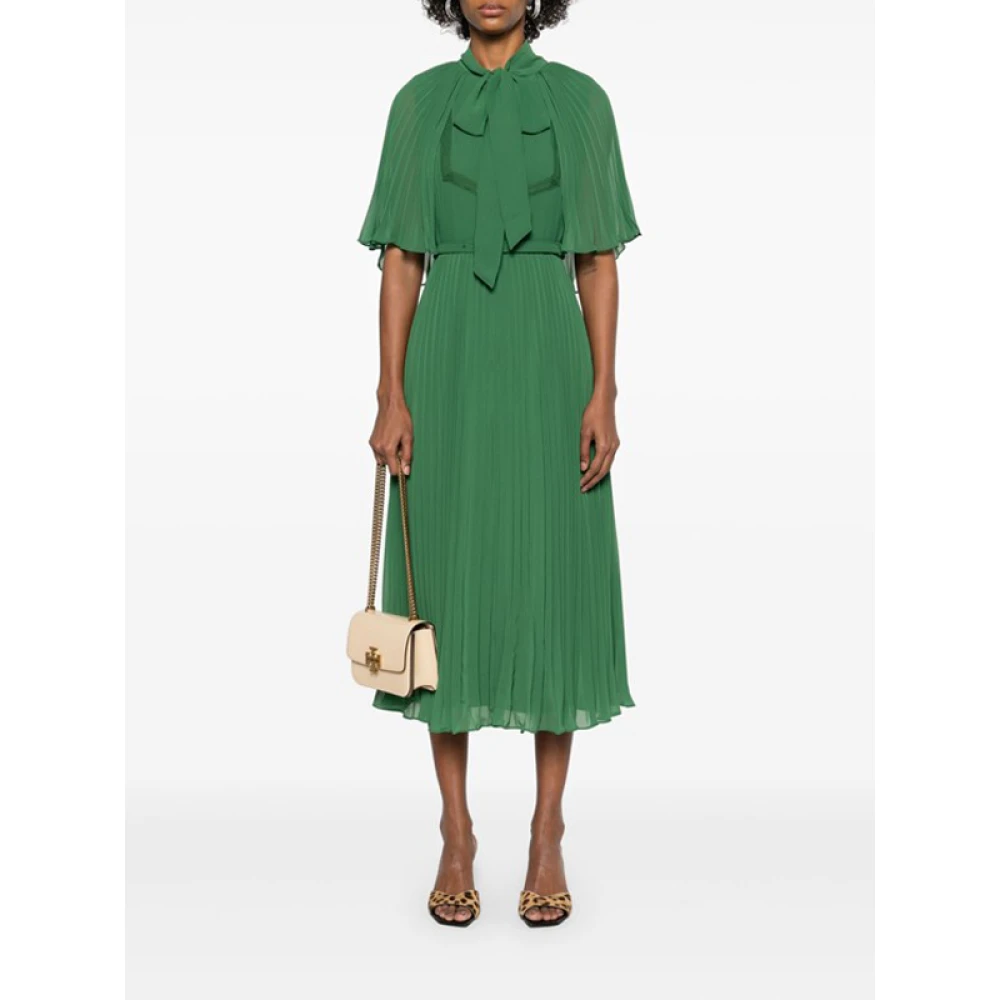 Self Portrait Groene Chiffon Cape Midi Jurk Green Dames