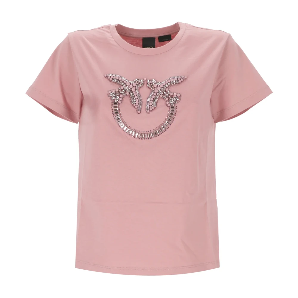 Pinko Katoenen T-shirt met korte mouwen en Love Birds-logo Pink Dames