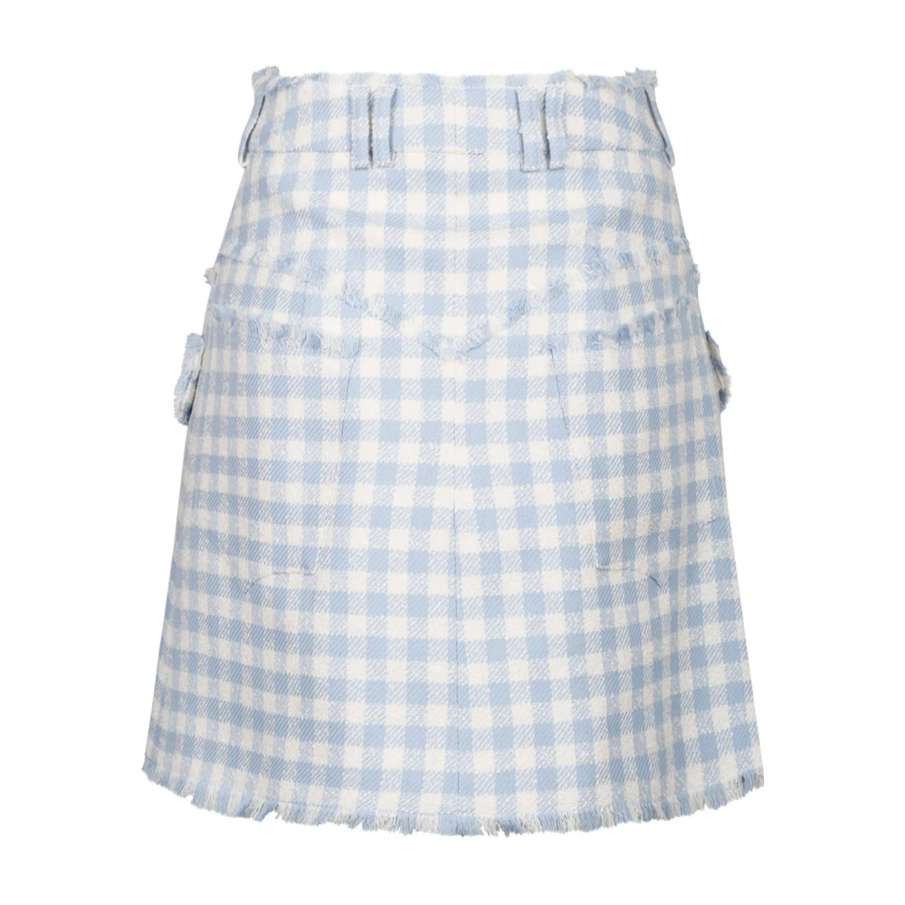 Balmain Blauwe Gingham Tweed A-Lijn Rok Blue Dames