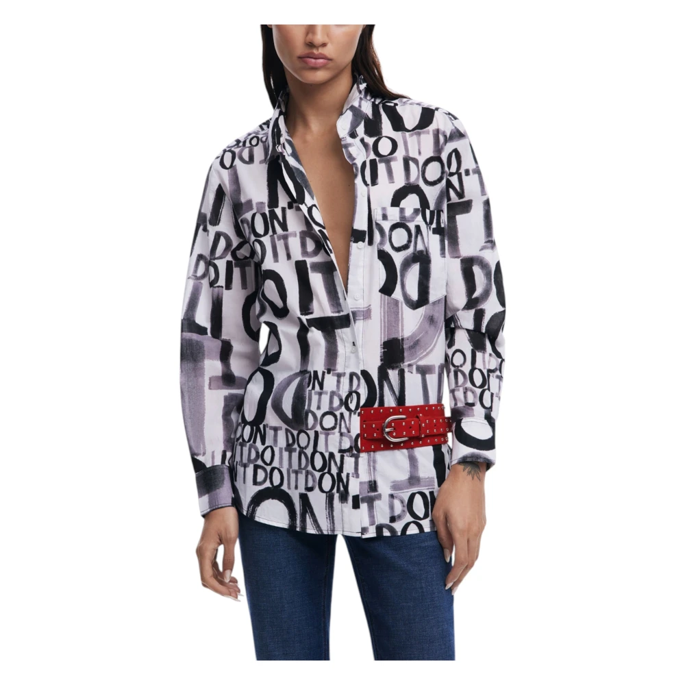 Desigual Zwarte Bedrukte Katoenen Knoopshirt Multicolor Dames