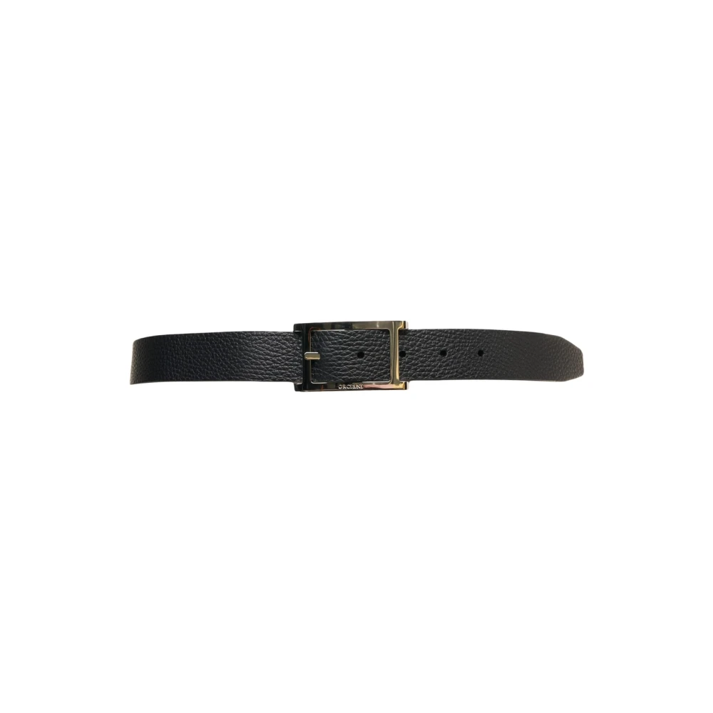 Orciani Zwarte Leren Riem Elegante Metalen Details Black Heren