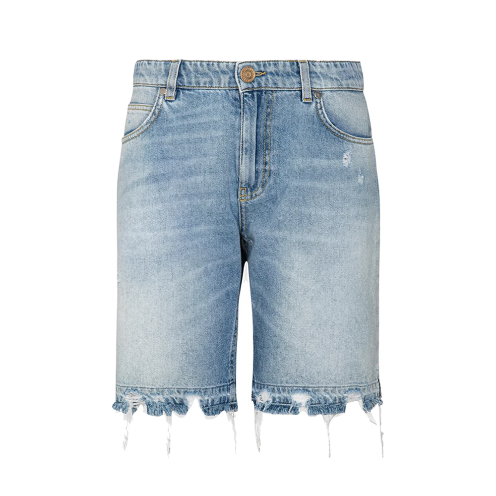 Gaëlle Paris Women's Blue Relaxed Bermuda Shorts With Side Slits - Denim Shorts - W26 - Shorts