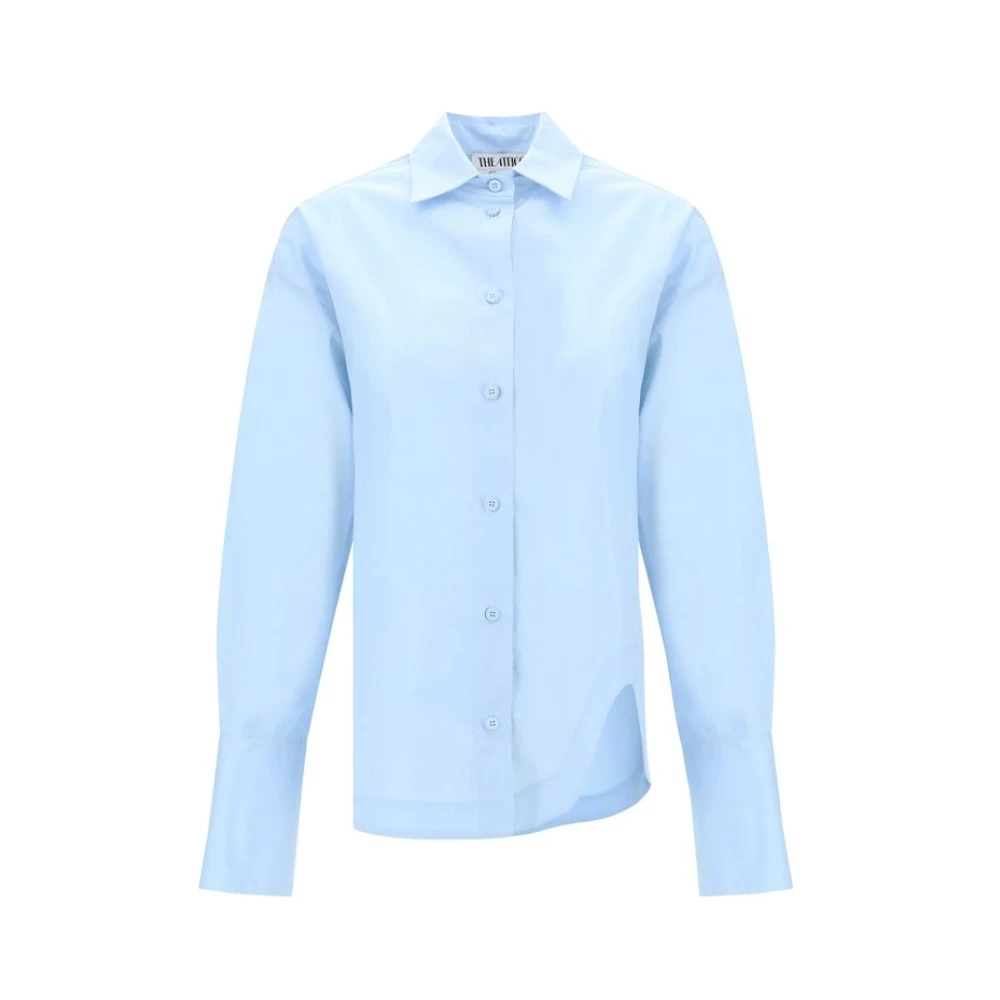 The Attico Geborduurd Logo Katoenen Bell Sleeve Shirt Blue Dames