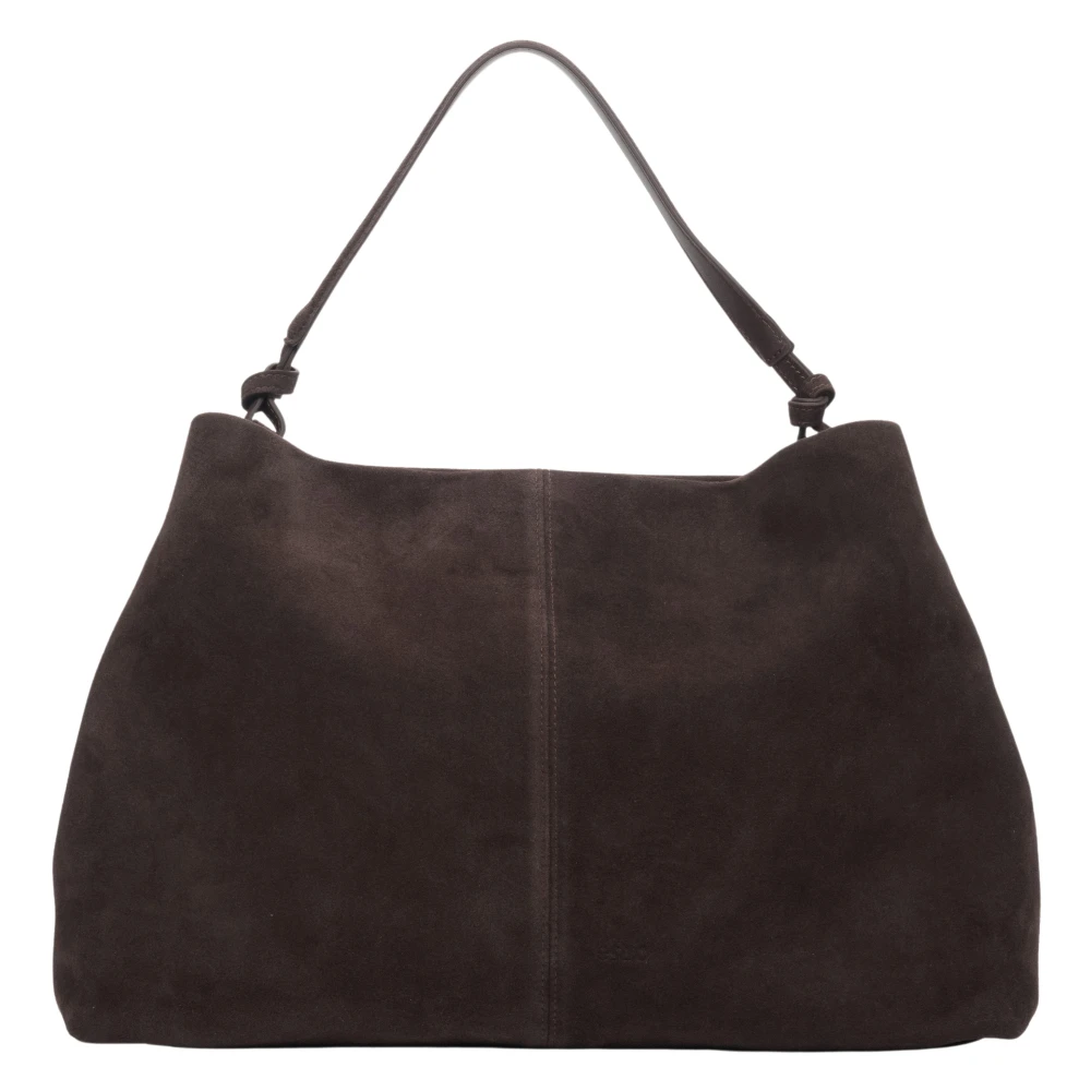 Estro Women's Brown Shopper Bag In Genuine Velour