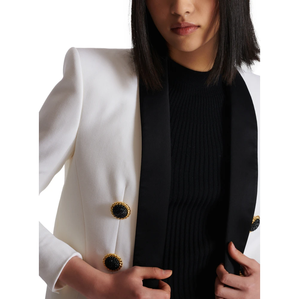 Balmain Tweekleurig edge-to-edge jasje met 6 knopen White Dames
