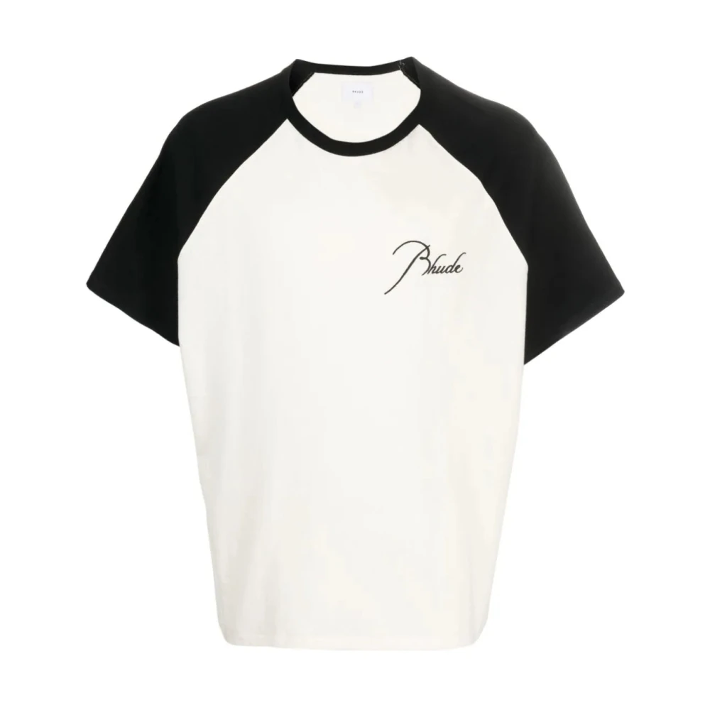 Rhude Vintage Wit Zwart Raglan T-Shirt met Logo Borduursel White Heren