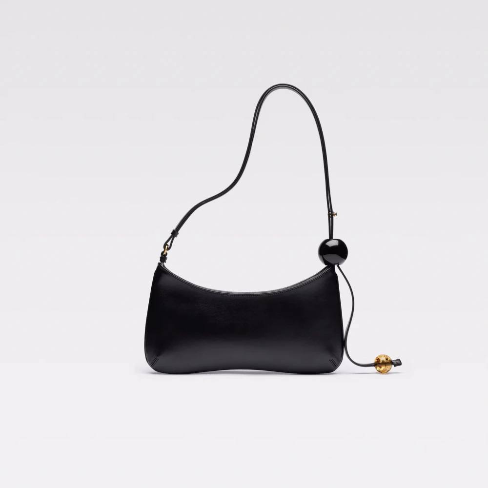 Jacquemus Zwarte leren schoudertas met parels Black Dames