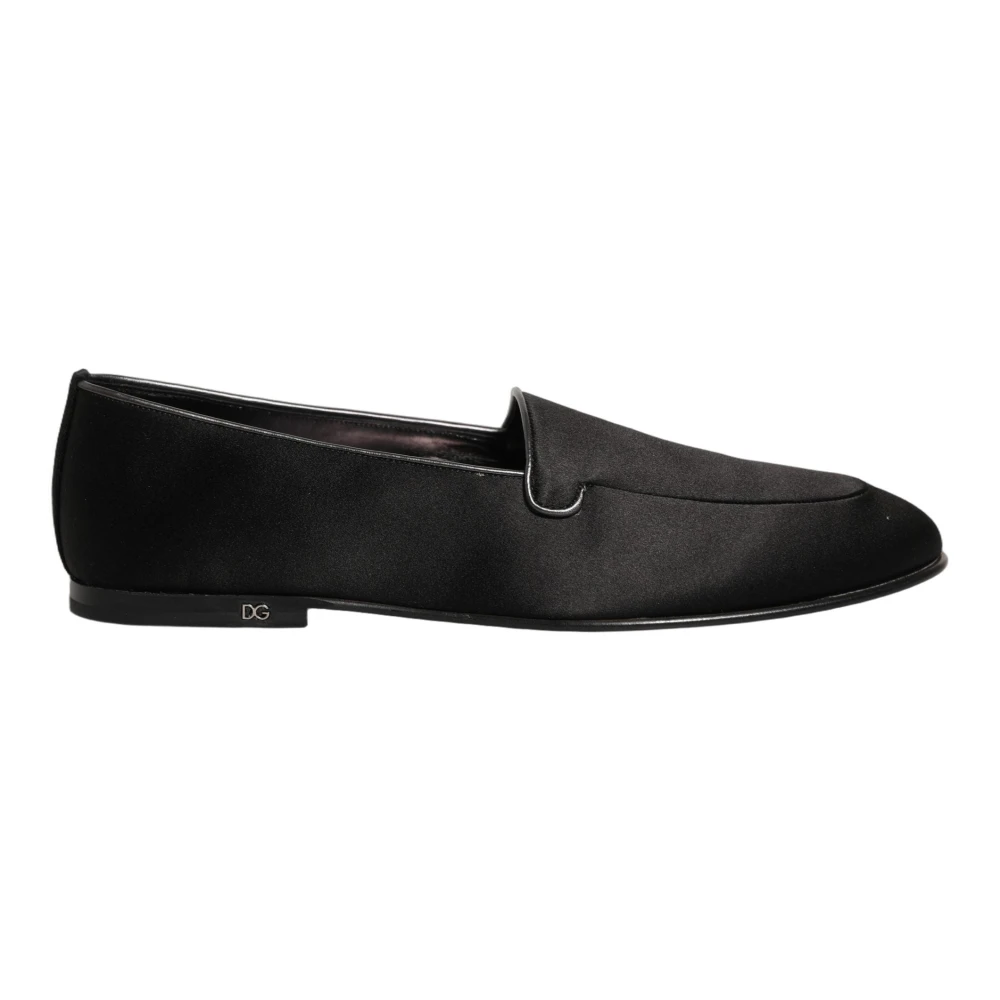 Dolce & Gabbana Men's Black Loafers, 10 Uk, Satin Logo Slip-On Loafers
