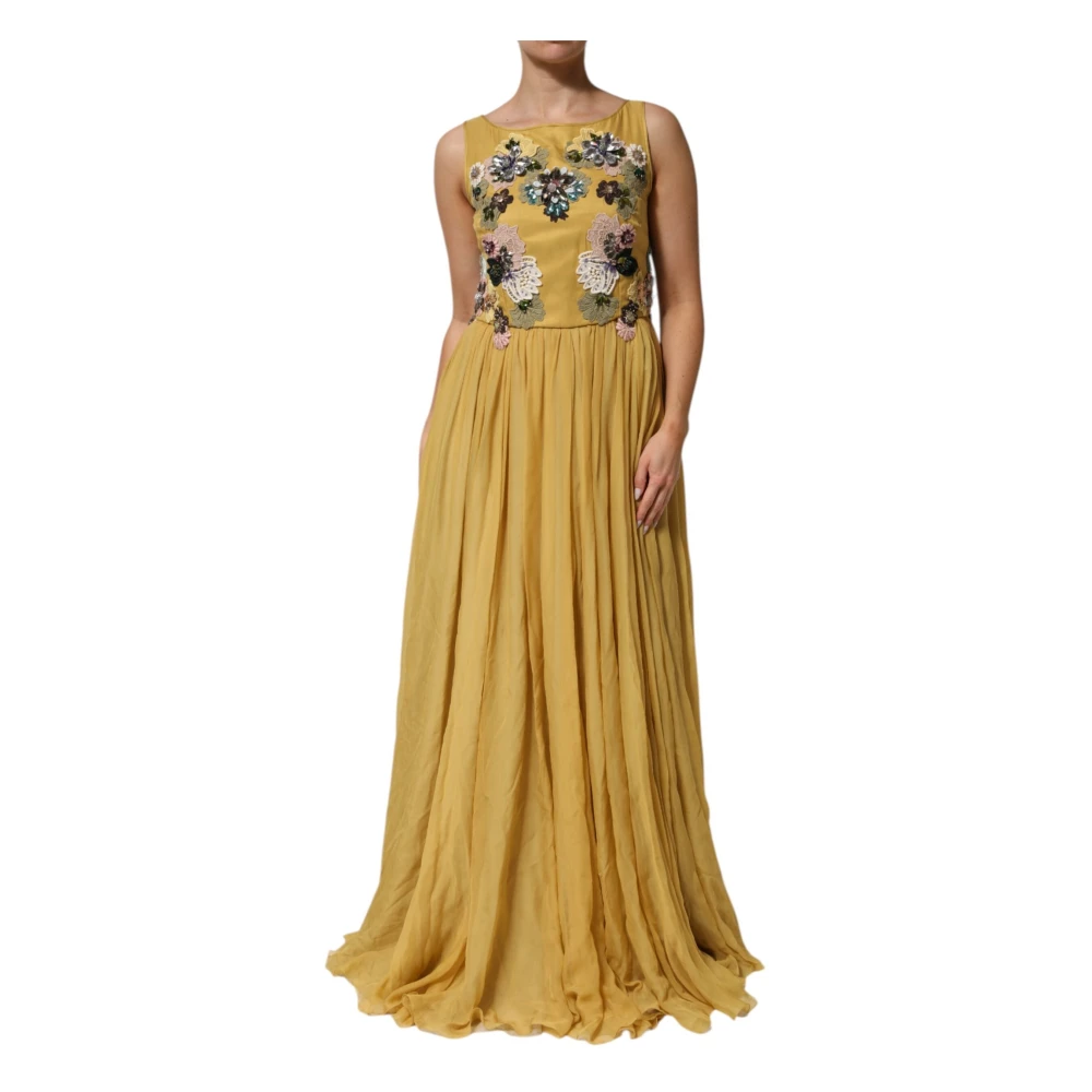 Dolce & Gabbana Women's Yellow Floral Embroidered Maxi Dress - Gowns - Xl - Dresses