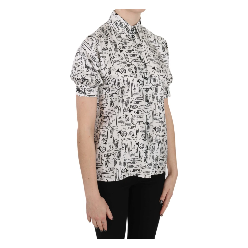 Dolce & Gabbana Trumpet Print Zijden Top White Dames