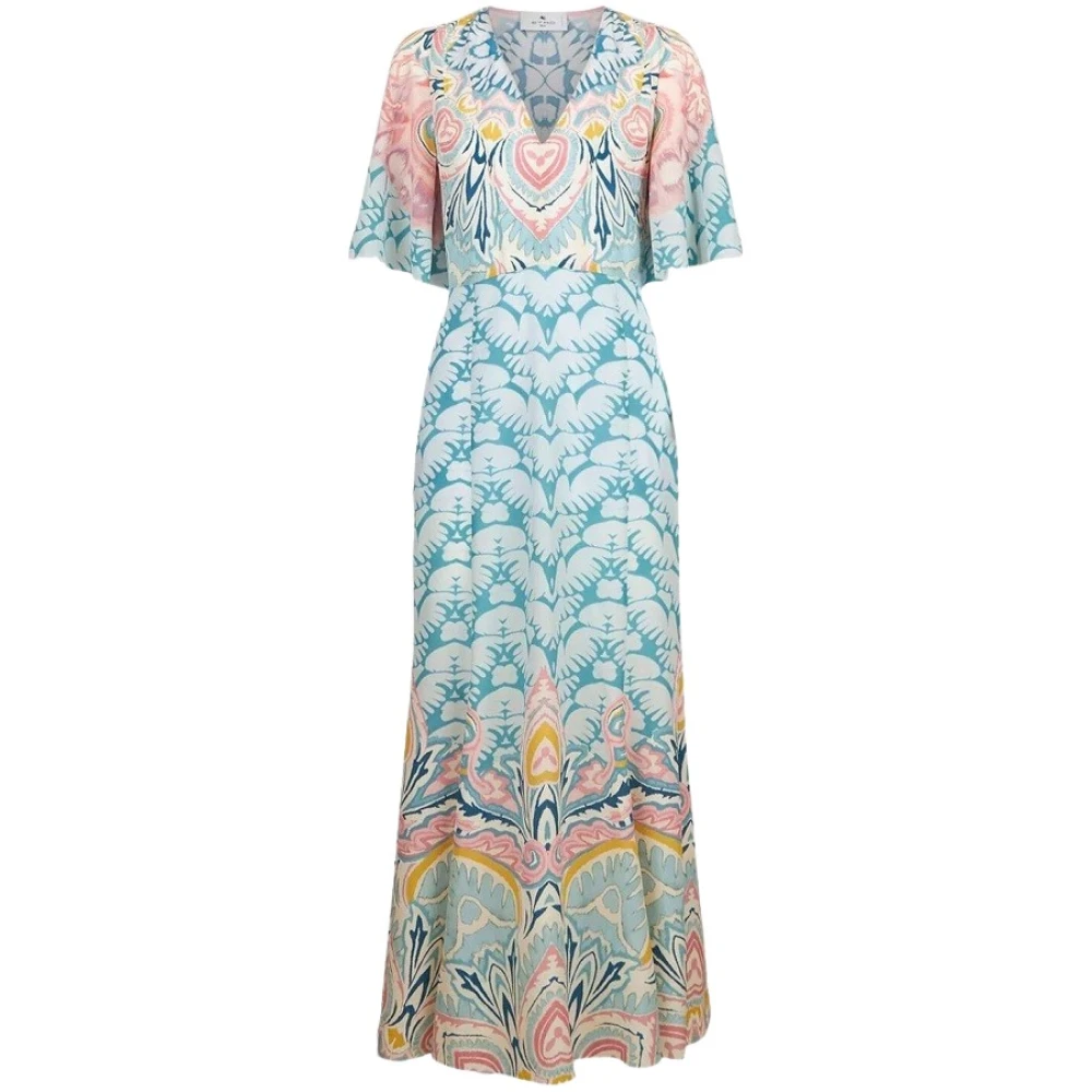 ETRO Lange zijden jurk met bloemenpatroon Multicolor Dames