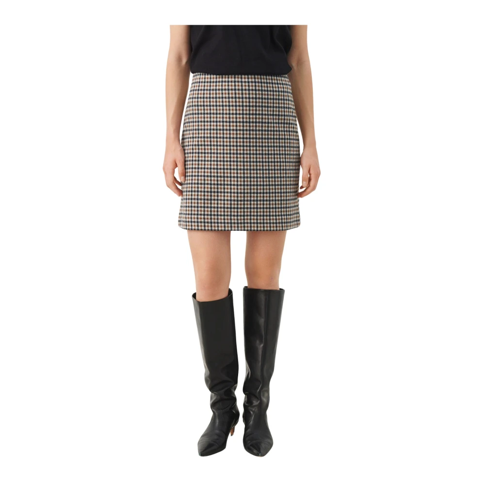 Part Two Bruin Geruite Rok met Klassieke Pasvorm en Elastische Tailleband Brown Dames