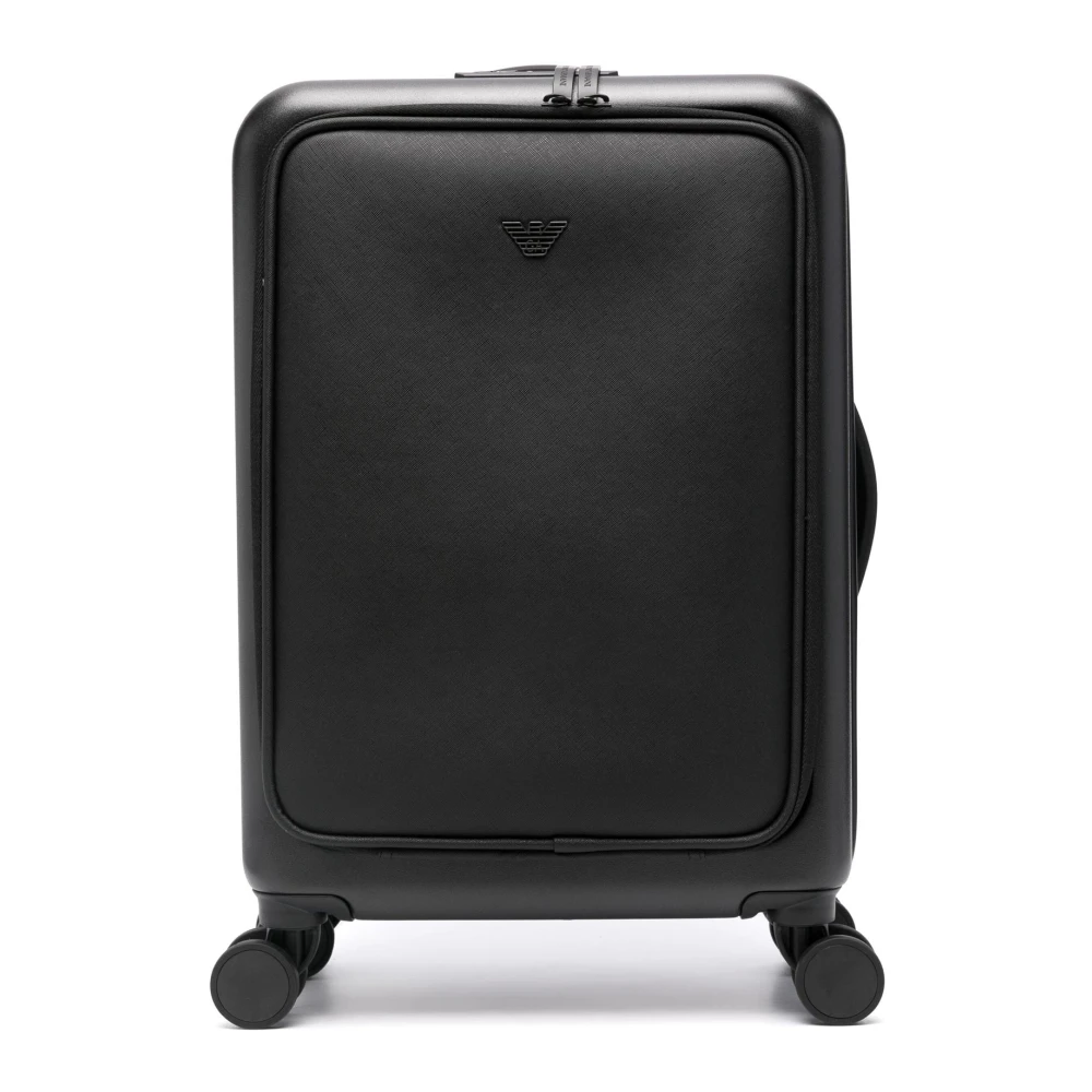 Emporio Armani Zwarte uniseks trolley met Saffiano-detail Black Unisex