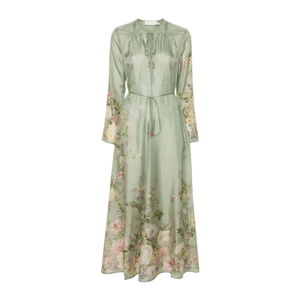 Zimmermann Bloemen Zijden Maxi Jurk Green Dames