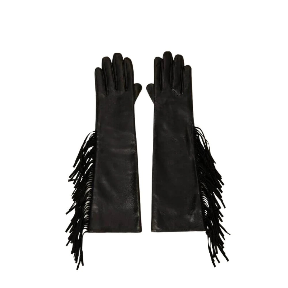Twinset Gevlochten Leren Handschoenen M Black Dames