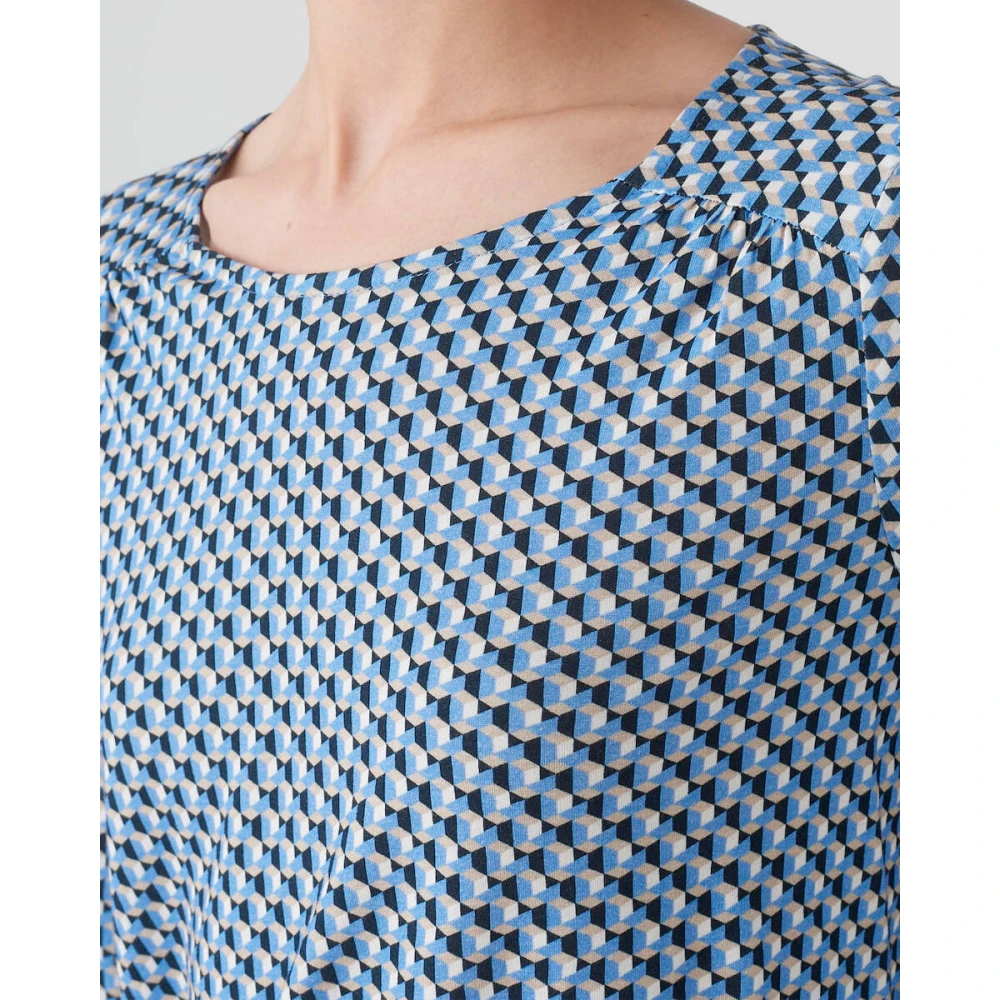 Opus Abstracte korte mouw top Blue Dames