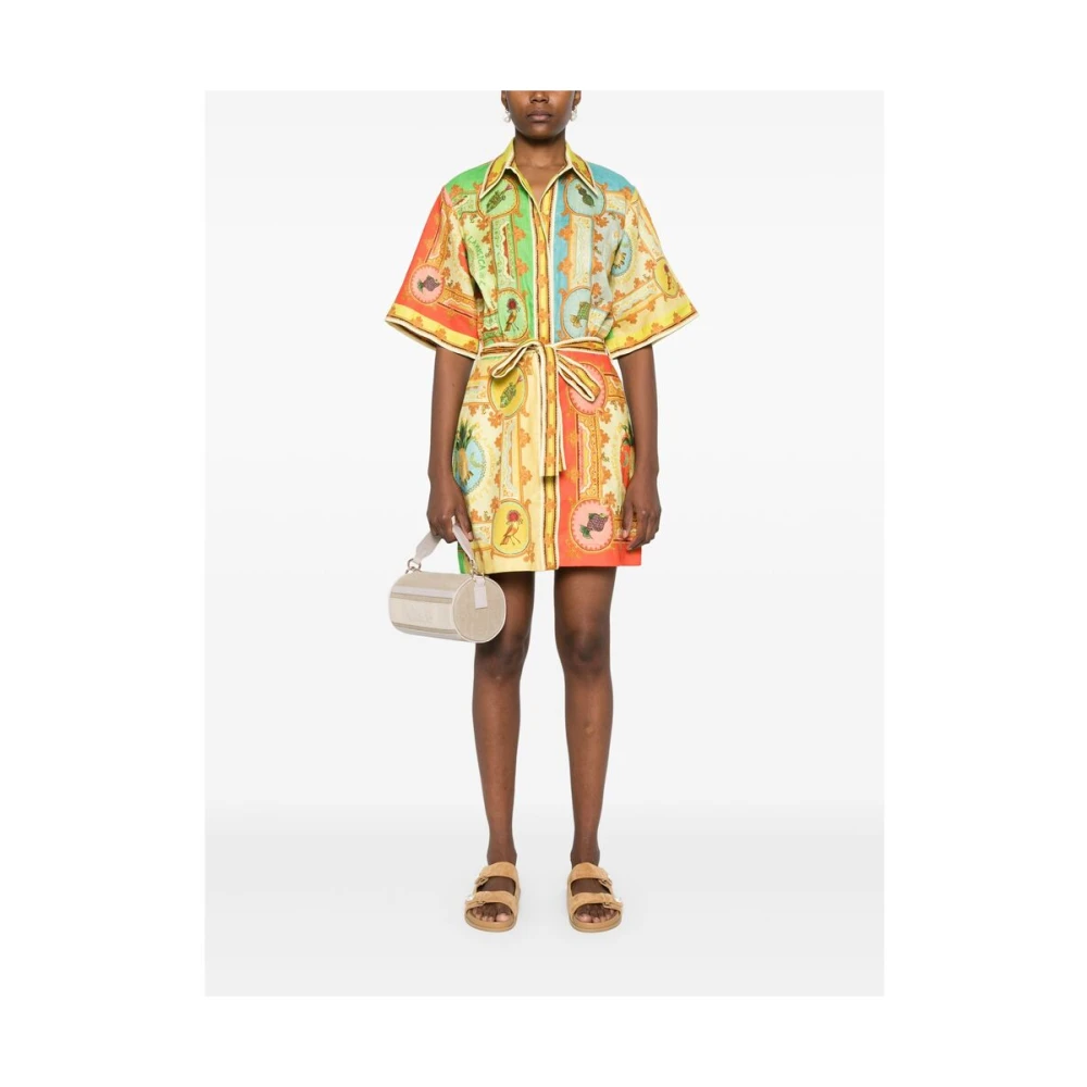 Alemais Zonnebloemgele Linnen Jurk met Grafische Print Multicolor Dames