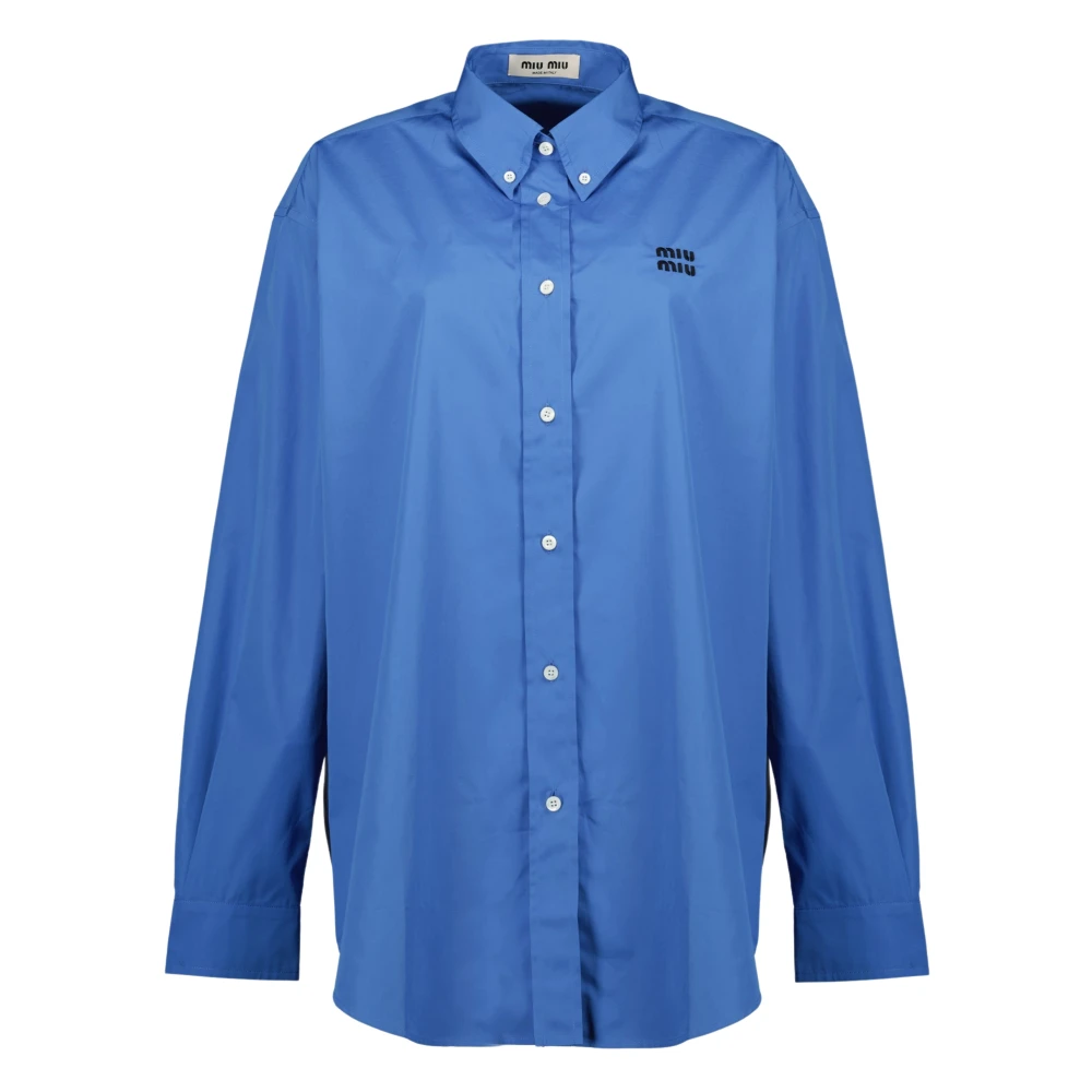 Miu Miu Women's Blue Oversized Poplin Shirt - Shirts - M - Blouses & Shirts