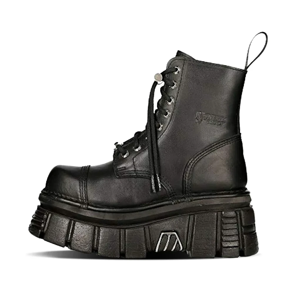 New Rock Nomada Black Leather High Quality Shoes - Female - Lace-Up Boots - Black - 5 Uk - Shoes