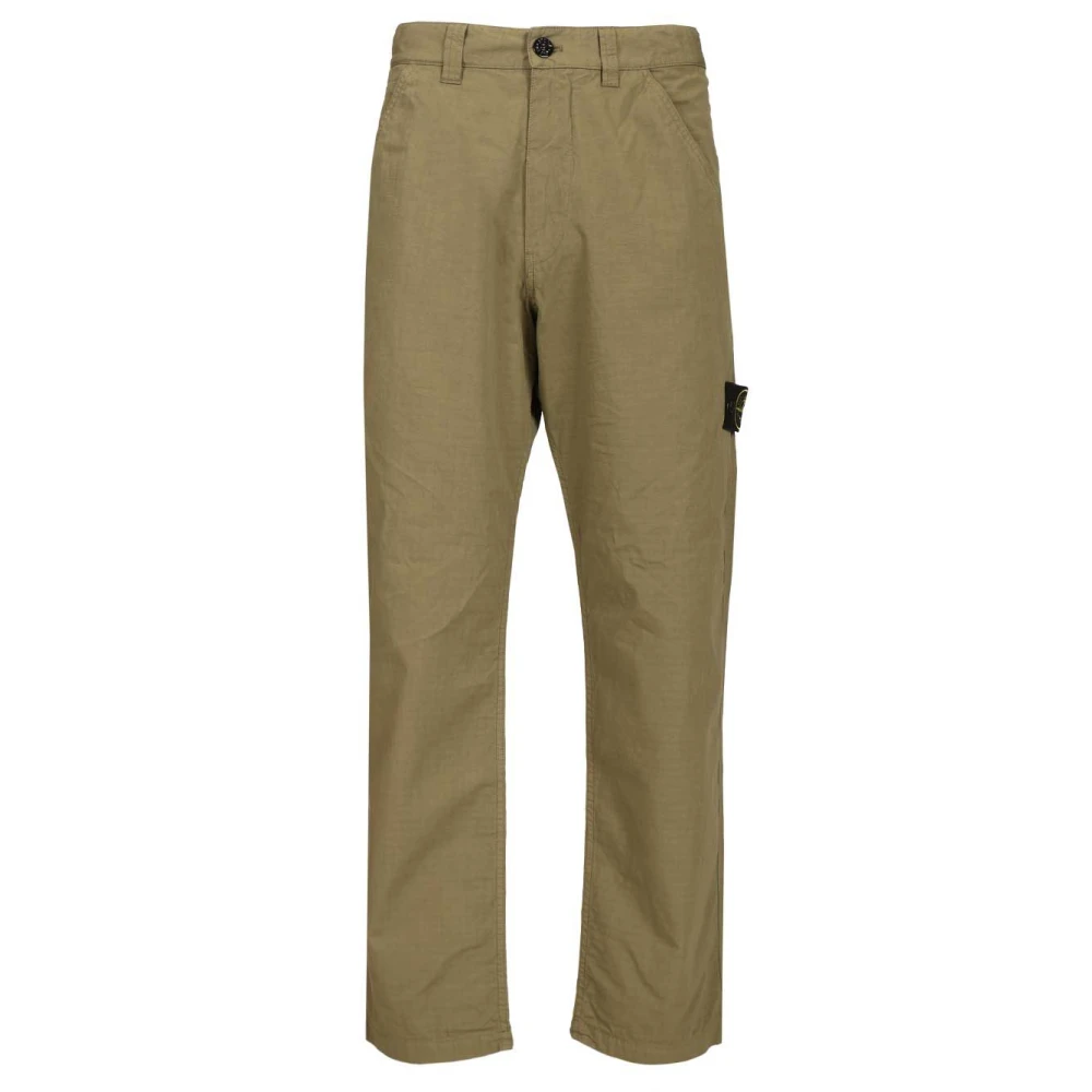 Stone Island Green Straight Trousers, Male, W32, Mercerised Cotton Ripstop Chino Trousers