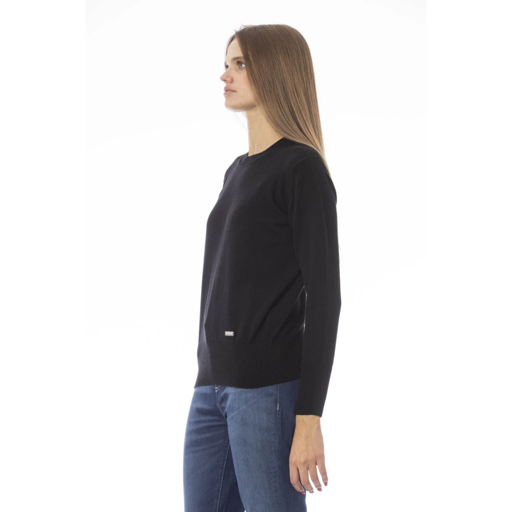 Baldinini Geribbelde ronde hals trui Black Dames