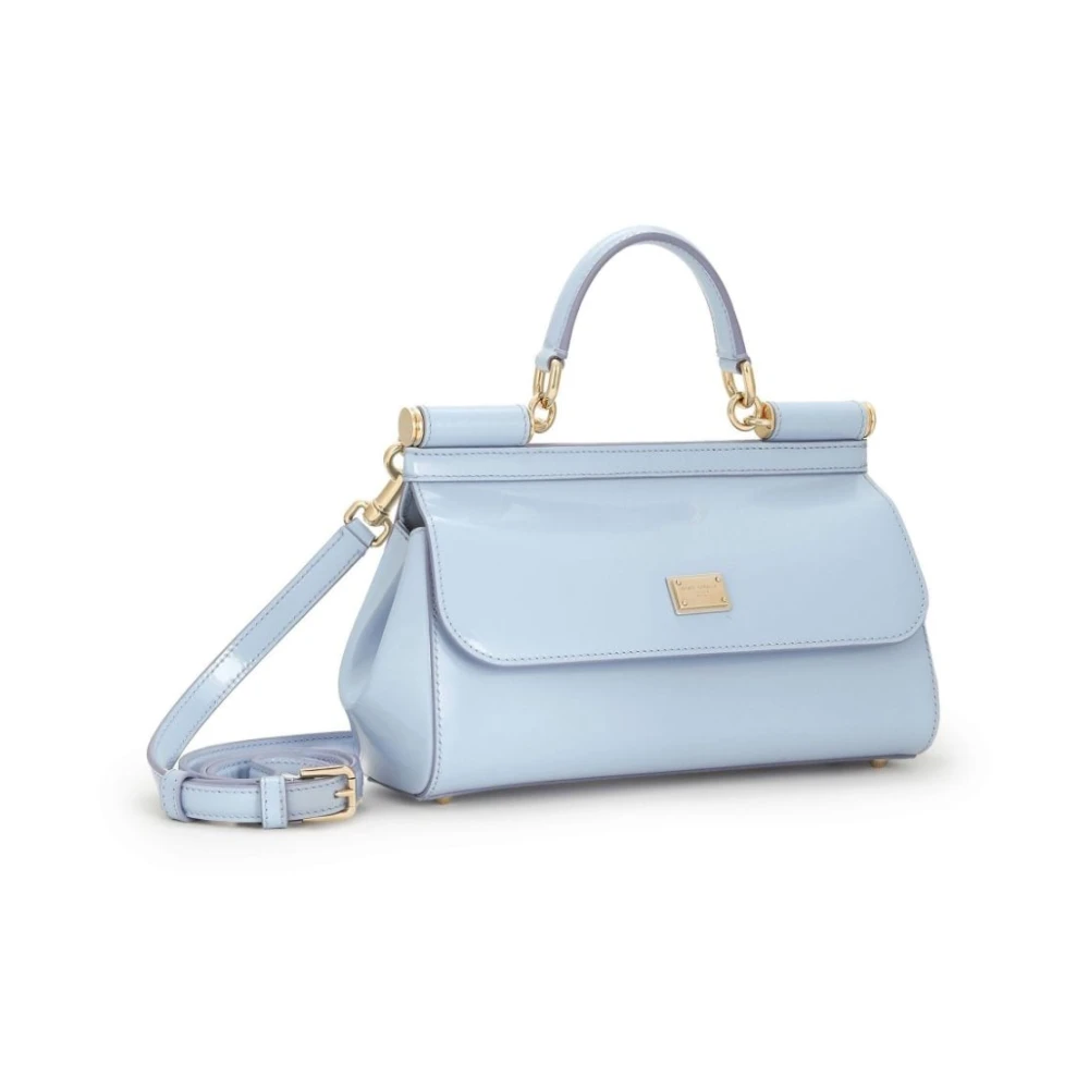 Dolce & Gabbana Leren Schoudertas met Logo Plaque Blue Dames