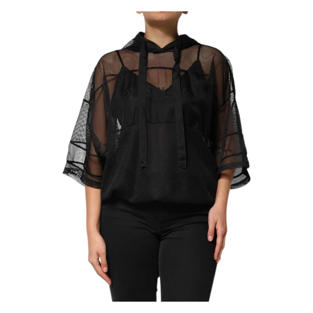 Dolce & Gabbana Women's Black Blouses, Xs, See Through Hooded Jumper