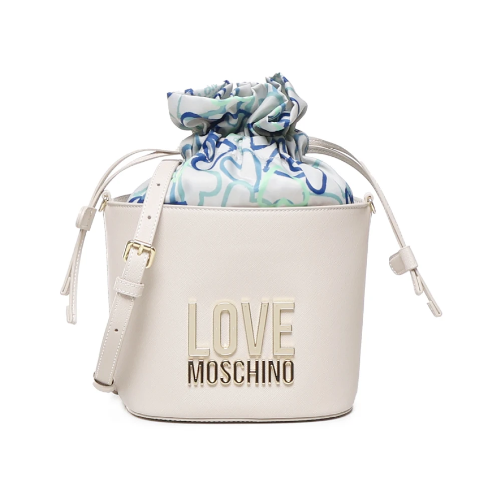 Love Moschino Bucket Style Tas met Pareltextuur White Dames