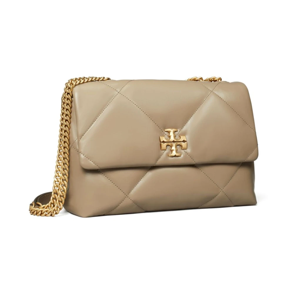 TORY BURCH Diamantgestikte leren schoudertas Beige Dames