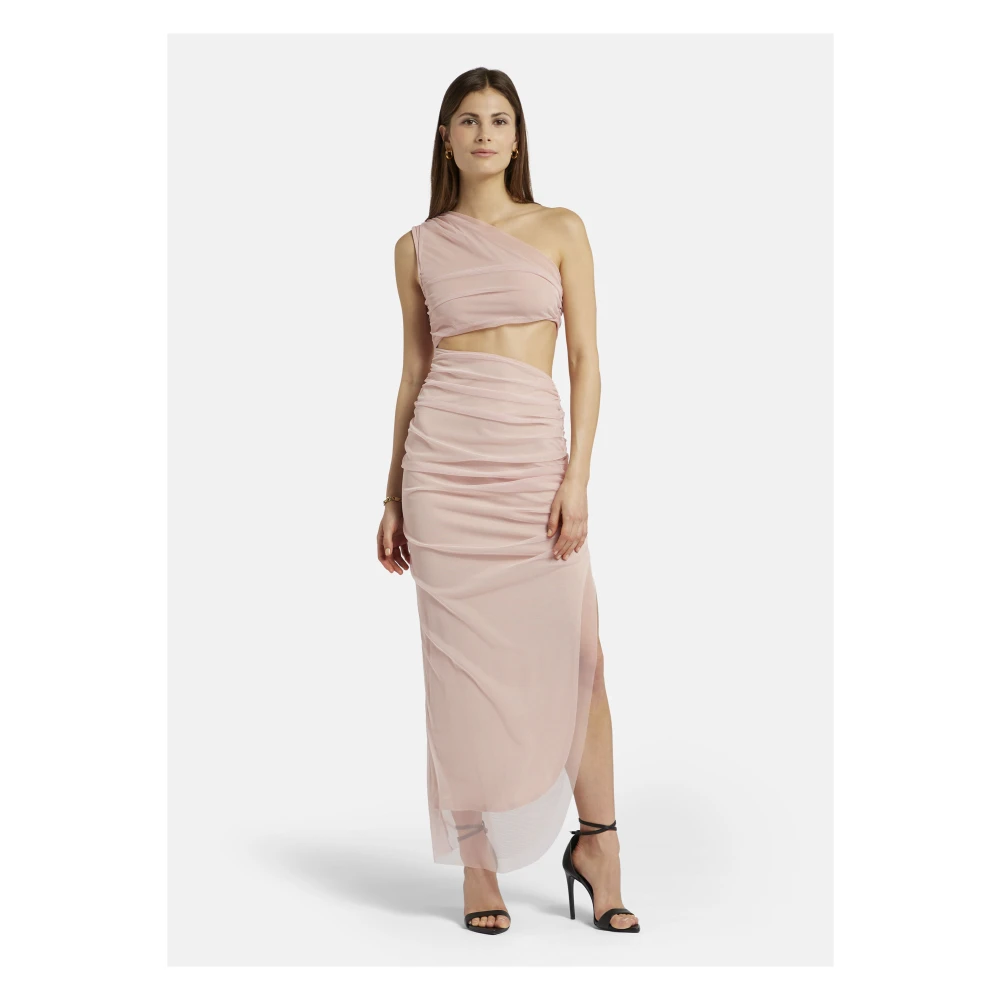 Nicowa One-Shoulder Mesh Maxi Jurk Pink Dames