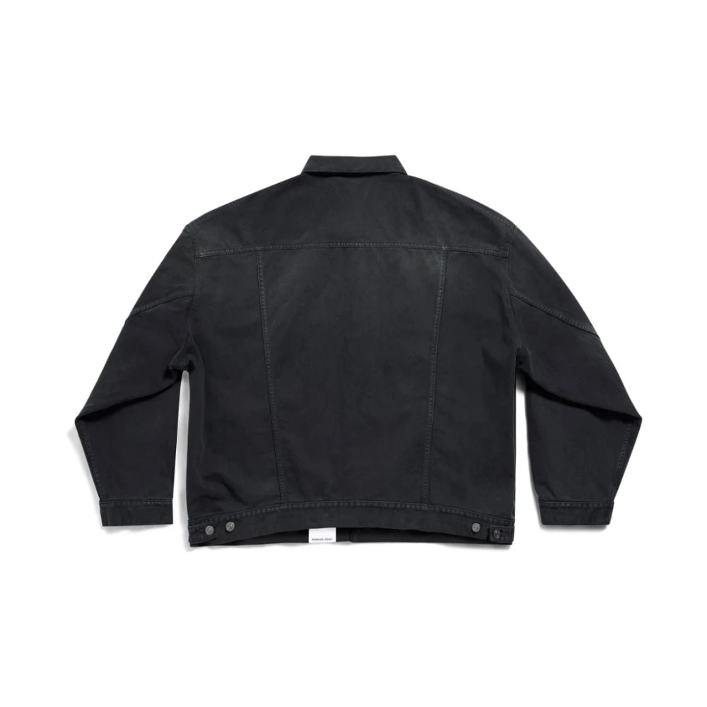 Balenciaga Zwarte gebleekte jas met appliqué logo Black Heren