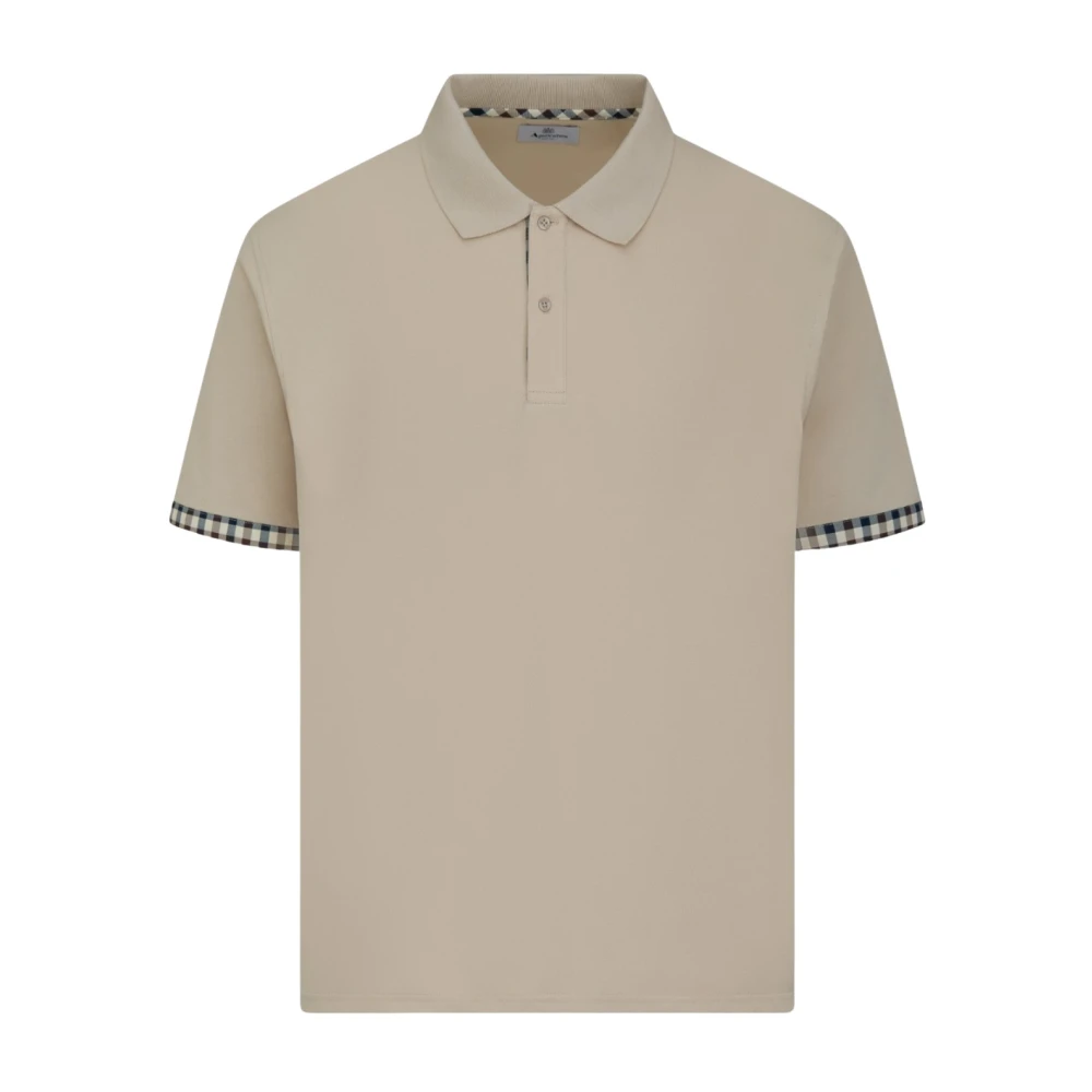 Aquascutum Men's Beige Polo Shirts, L, Cc Stretch Piquet Sleeves Polo