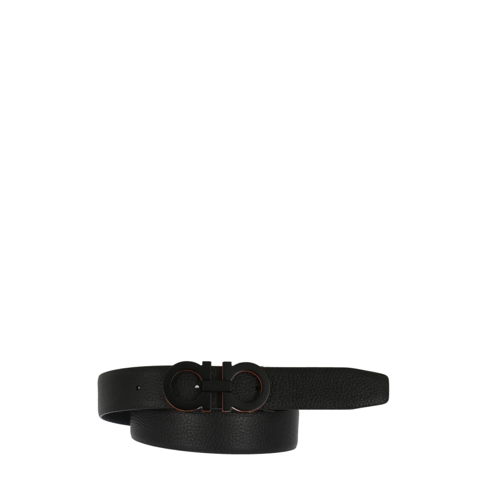 Salvatore Ferragamo Zwart Oranje Leren Riem Regular Fit Black Heren
