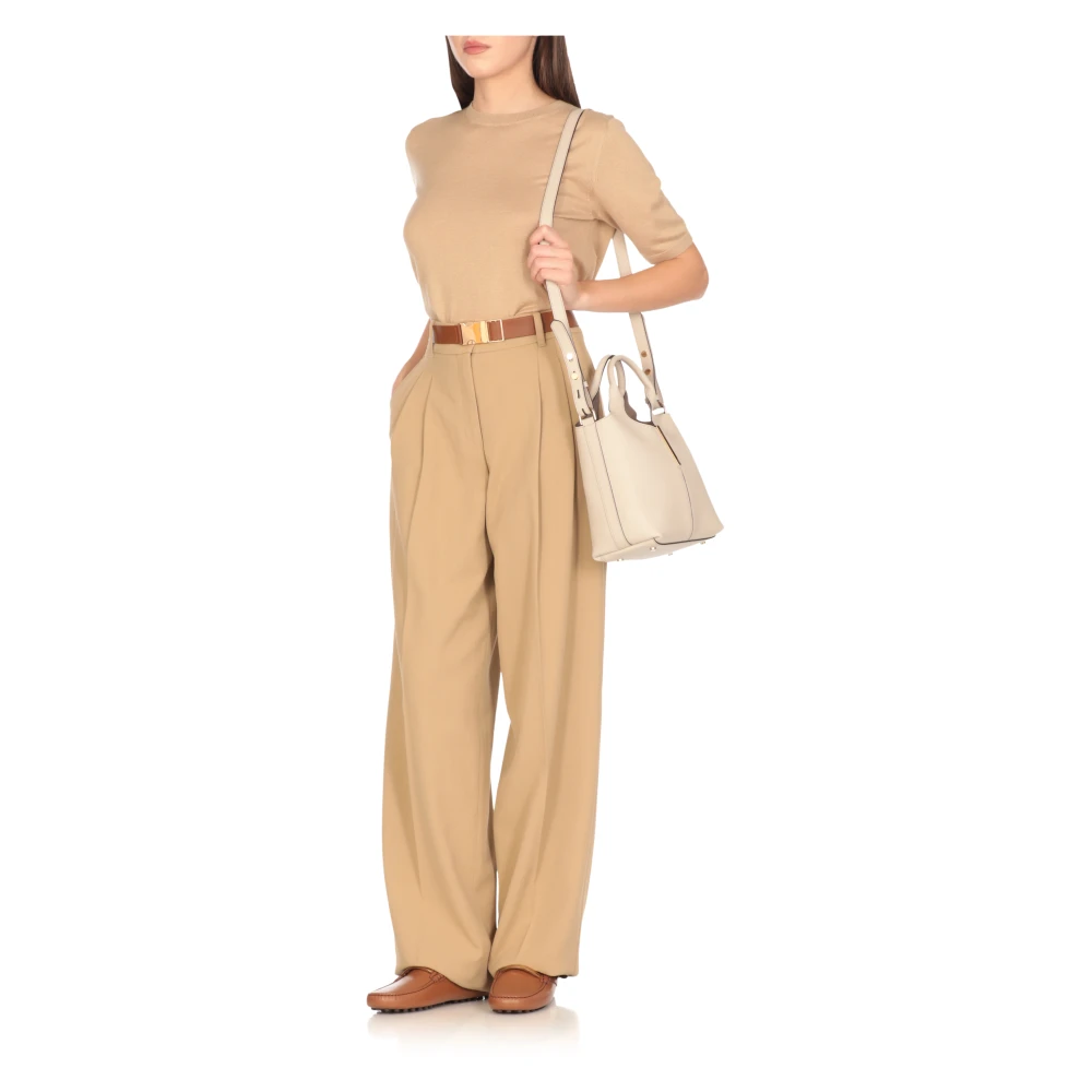 TOD'S Ivoor Leren Handtas met Metalen Detail Beige Dames