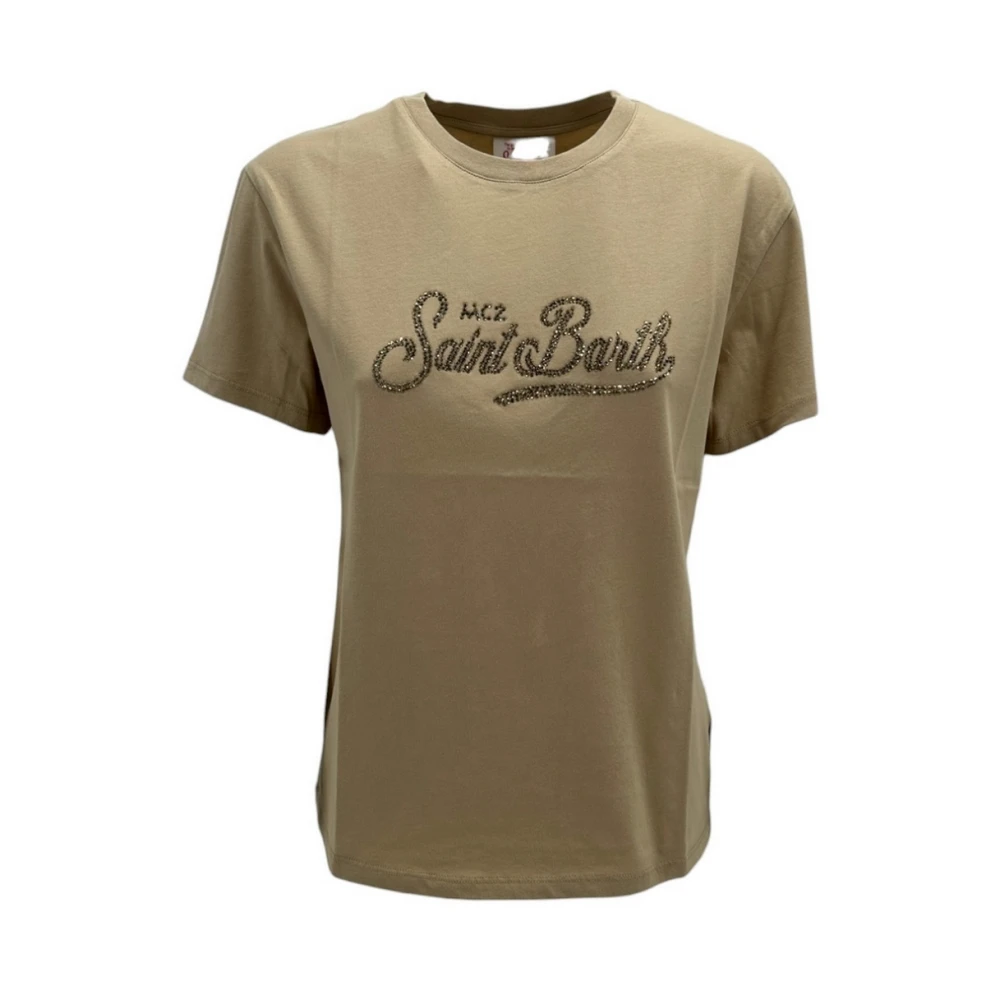 MC2 Saint Barth Stijlvolle Ivory T-shirt met Strass Schrift Beige Dames