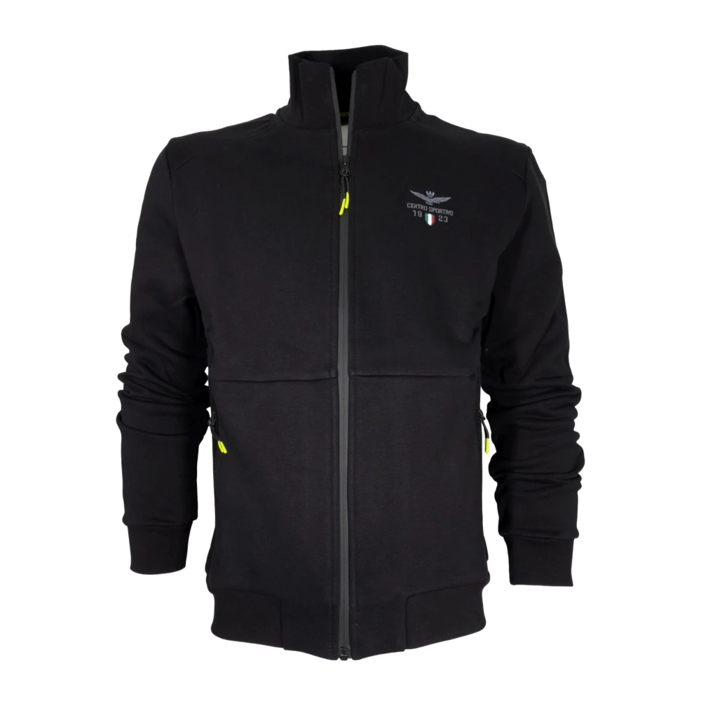 Aeronautica militare Sportieve Katoenen Rits Trui Fe1944 Zwart Black Heren