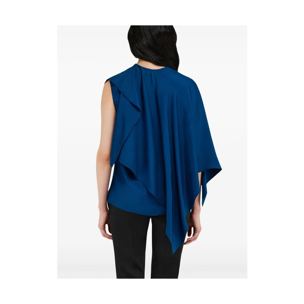 Salvatore Ferragamo Teal Blue Cape Design Asymmetric Top Blue Dames