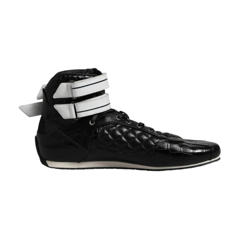 Dolce & Gabbana Luxe Gewatteerde Leren Vetersneakers Heren Schoenen Zwart
